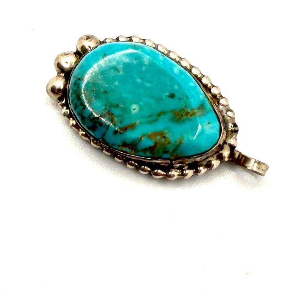 Vintage 90s Signed Gale Self Choctaw Sterling Silver Turquoise Pendant - Picture 3 of 7
